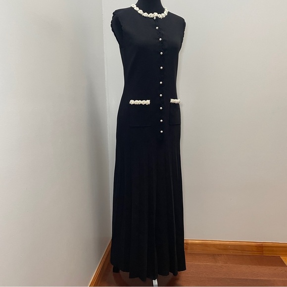 NEW! SANDRO- MAXI DRESS WITH CROCHET DETAILING Black White Size Small Summer - Picture 2 of 14